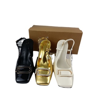 Nouvelles sandales à talons hauts pour femmes, modèle 99, à bout pointu, forme <span class=keywords><strong>G</strong></span>, à enfiler, ornées de perles, couleur or, à plateforme épaisse, imperméables et tendance - Product Image 5