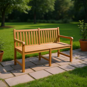 Banc de jardin en teck massif 59,1 pouces, banc de patio robuste, mobilier d'extérieur - Product Image 2