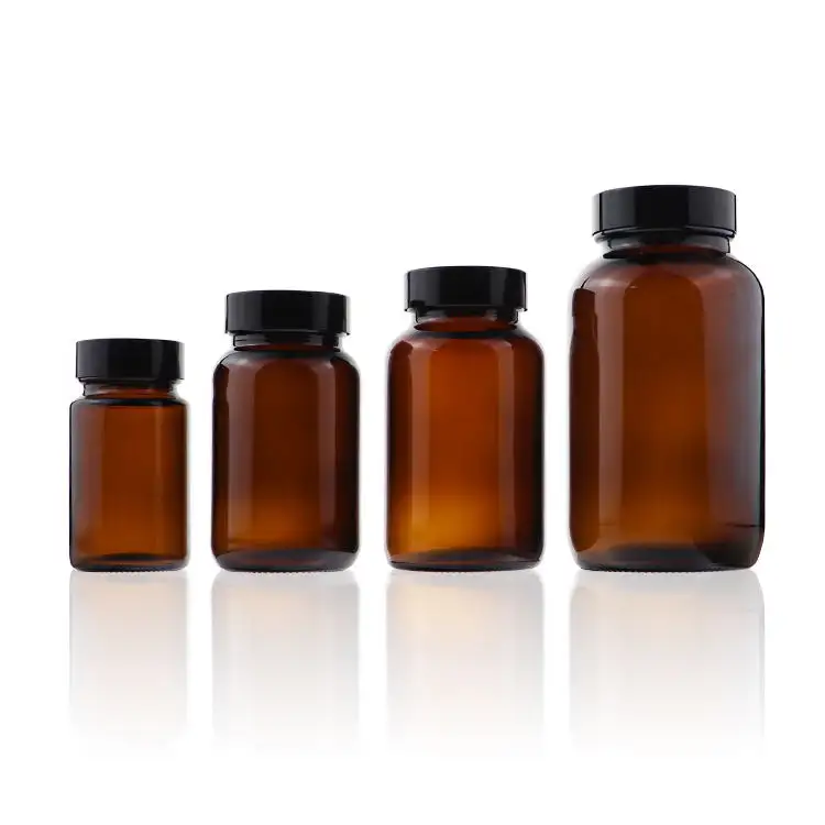 60 ml/75ml/100ml/120ml/150ml/200ml/250ml/300 ml /400ml/500ml Amber Glass Pill Vitamin capsule Bottle Glass Medicine Bottles