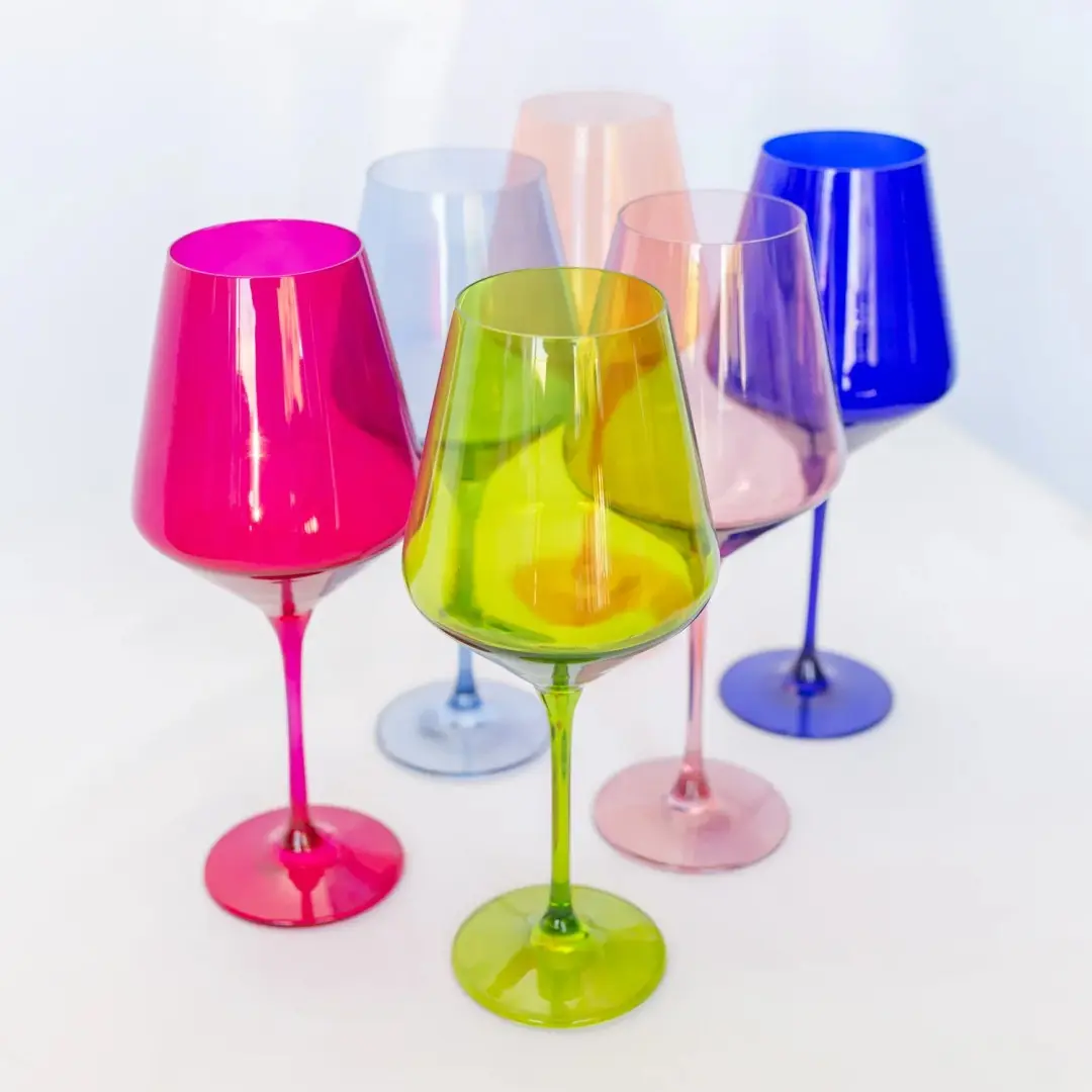 Top người bán 2023 Bộ của 6 estelle Màu Rượu Vang stemware bắt nguồn rượu vang thủy tinh bộ của 6 đa-màu rượu vang thủy tinh