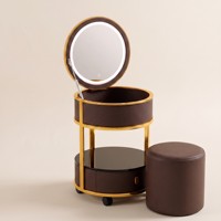 Coiffeuse moderne pour chambre d'hôtel/appartement, en acier inoxydable et pin, avec panneau mélaminé et miroir éclairé LED 3 couleurs