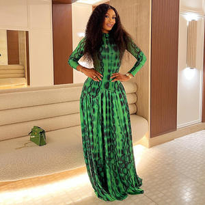 欧式美式风格ins复古优雅女式百褶大摆A字裙高领长袖连衣裙 - Product Image 1