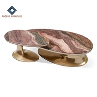 Table basse ovale en marbre avec base en cuivre, meuble de luxe central, table spéciale