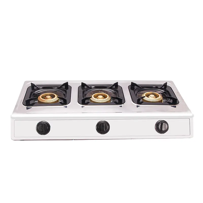 Cuisinière à gaz à trois yeux en acier inoxydable cuisinière à gaz liquéfié de bureau cuisinière à ustensiles de cuisine