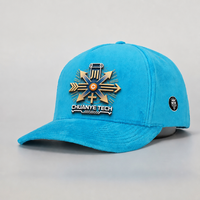 Casquette de baseball unisexe sportive 5 panneaux en velours bleu de haute qualité, personnalisable avec logo brodé, ajustable, toutes saisons, vente en gros