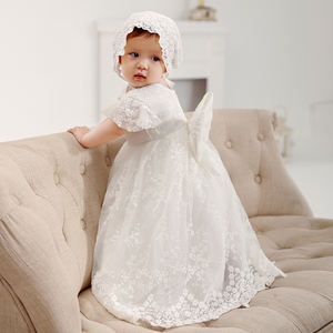 Enfant en bas âge filles robes <span class=keywords><strong>blanc</strong></span> Floral baptême baptême robe de mariée bébé fille robe tenue avec Bonnet 2025 - Product Image 5