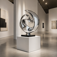 Sculpture Moderne Abstraite en Acier Inoxydable Poli Effet Miroir, Couleurs Personnalisables, Ornement de Jardin Artistique en Métal de Luxe