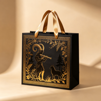 Sac de shopping écologique haut de gamme avec logo personnalisé imprimé, poignées en ruban, style inspiré de la mythologie