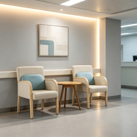 Fauteuil d'attente moderne personnalisable en cuir PU et métal, avec accoudoirs verts et roses, et accoudoirs en bois, pour clinique et hôpital
