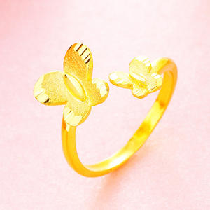 Nuovo anello da donna placcato oro ottone doppio farfalla sabbiato sottovuoto vendita diretta in fabbrica - Product Image 2