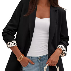 Chaqueta de Traje de Oficina para Mujer, Elegante, Abierta, con Estampado de Leopardo, Blazer Informal de Negocios - Product Image 1