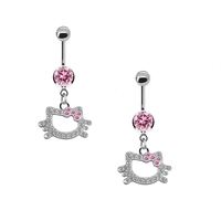 Nouveau piercing de nombril tendance en acier inoxydable motif chat de dessin animé, avec charmant cristal Hello Kitty
