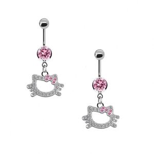 Nuevo Anillo de Ombligo de Acero Inoxidable con Diseño de Gato de Dibujos Animados, Piercing Corporal con Cristal, Adorable Anillo de Ombligo de Hello Kitty - Product Image 4