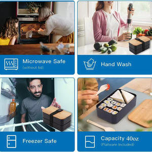 Stile giapponese Bento Box di bambù in legno di copertura paglia di grano pranzo scatola ufficio Bento Box con forchetta e cucchiaio Set portatile - Product Image 4