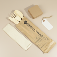 Ensemble de couverts en bambou biodégradable portable, vaisselle jetable pour les voyages, les mariages, les fêtes, les hôtels, logo personnalisé imprimé - Marque SanYou