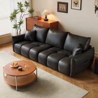 Ensemble de canapés en cuir ciré rétro, style minimaliste moderne, structure en bois massif, écologique, carré, petit et moyen, pour salons