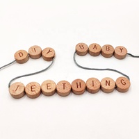 Chaîne de sucette bio pour bébé, accessoires en bois, lettres plates rondes, alphabet anglais, perles en bois de hêtre de 15 mm