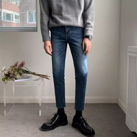 Jeans à carreaux pour hommes, pantalon en denim à motif gingham, coupe skinny, style preppy, vente en gros