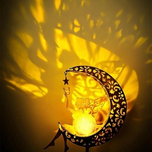 Lumière <span class=keywords><strong>solaire</strong></span> de jardin en forme de lune, boule de verre craquelée, figurine d'<span class=keywords><strong>étoile</strong></span>, décorations du Ramadan, lumière <span class=keywords><strong>solaire</strong></span> pour cour, patio - Product Image 2
