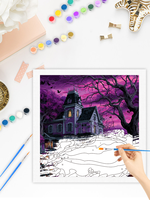 CHENISTORY Peinture par numéros DIY Château de Nuit d'Halloween, Paysage à colorier par numéros pour adultes, Cadeau DIY
