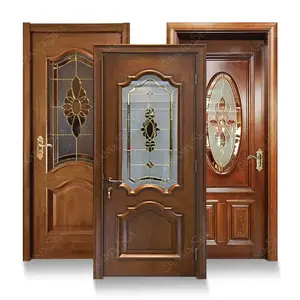 Porta principal de madeira para uso residencial, porta luxuosa de madeira maciça para interiores de quartos, com vidro, para casas