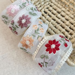 Serre-tête élégant en dentelle brodée florale, fait main, en maille, pour femme, accessoire de mariage - Product Image 2