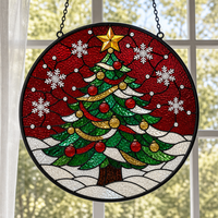 Attrape-soleil en verre teinté récolte d'automne, ornement rond feuille d'érable 20 cm, décoration suspendue faite à la main pour fenêtre d'automne
