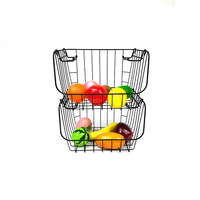 Panier de rangement empilable en fil métallique noir, bac de rangement empilable pour la cuisine, les fruits, les légumes, les jouets, le rangement domestique