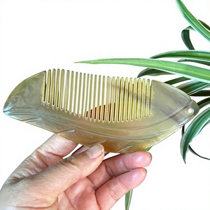Handmade Eco-Friendly Carved Buffalo Horn Leaf Shape Comb Natural <b>Massage</b> Detangling <b>Hair</b> <b>Brush</b> with Modern Design - Product Image 1