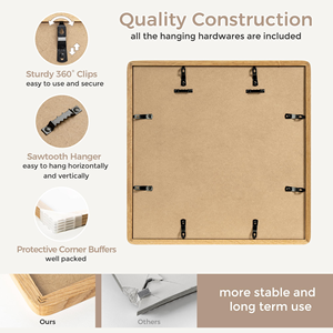 Premium Natural Oak <b>Square</b> Lightweight Picture <b>Frame</b> with Mat Shatterproof Tempered Glass Wall Mount Kit Poster <b>Frame</b> Home Decor - Product Image 5