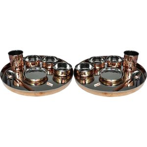 PARIJAT Handicraft 28-Piece Indian Traditional Dinnerware <b>Set</b> Stainless Steel Copper Thali Plate Tumbler Spoon 13 Inch Diameter - Product Image 2