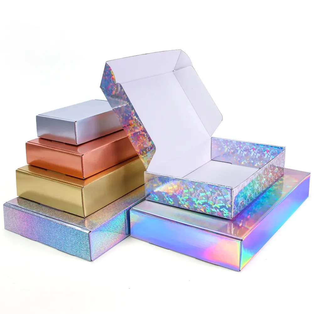 Laser carton wholesale color packaging gold small gift box wig blank 3-layer corrugated carton custom size printed logo