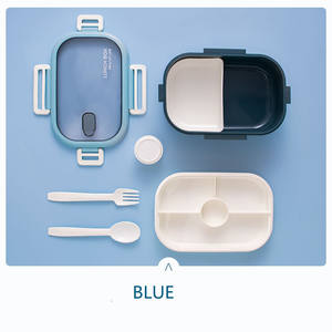 Fiambrera de plástico Bento, contenedor de comida apilable de doble capa de gran capacidad de estilo japonés con cubiertos - Product Image 1