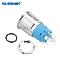 Interrupteurs à bouton-poussoir à verrouillage de 12 mm, anneau lumineux bleu métallique, mini interrupteur étanche, interrupteur à bouton-poussoir instantané personnalisé