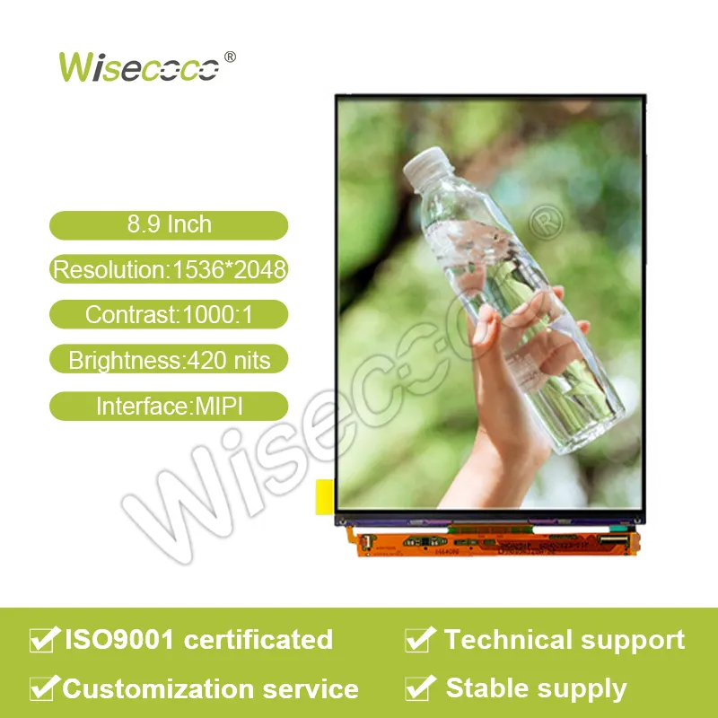 Wisecoco persegi Tft Lcd 8.9 inci MIPI 30pin menerima rentang suhu kecerahan kustom layar Ips tampilan Lcd 1536*2048