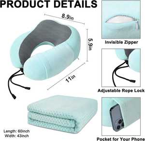 Nuevo conjunto de máscara de ojos 4 en 1 a precio barato, tapón para los oídos, almohada de cuello en forma de <span class=keywords><strong>U</strong></span> de viaje y soporte manta de viaje de franela lavable - Product Image 4