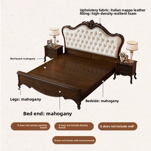 American-style Solid Mahogany Wood Vintage Country-style 1800mm Double Platform Storage Bed Upholstered Headboard Walnut-colored - Product Image 5