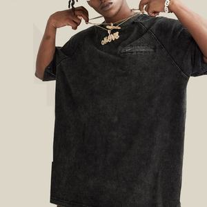 Camiseta Oversize de Algodón Grueso de 270g con Lavado Vintage, Bolsillo con Cremallera, Estilo Urbano, Color Sólido, Casual, para Hombre, Verano - Product Image 6