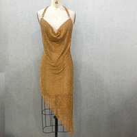 Robe Sexy en tulle doré avec strass, robe de Club en tulle cristal