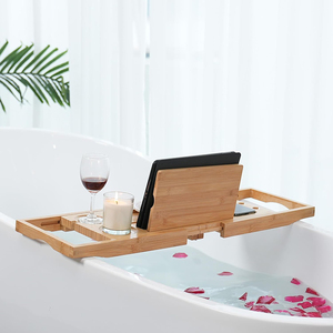 Bamboo Expandable Foldable Bathtub Rack Caddy <strong>Bath</strong> <strong>Table</strong> with Book Phone Holder Rack Bathroom Storage Rack for Suitable Bathtubs - Product Image 5
