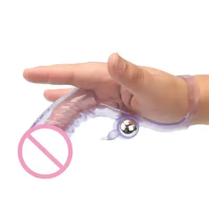 더 섹시한 즐거움을 위해 손가락 재미 콘돔을 착용 투명 보라색 고탄성