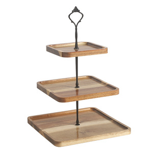 Wooden Three Tier Dessert Stand Square Shape For Home Party Display <b>Rack</b> With Fruit <b>Plate</b> And Cake Tray - Product Image 5