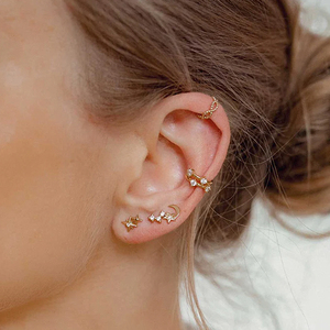 CANNER Exquisite Daily Wear 18k Plated S925 Sterling Silver Mini Moon Star Zircon Stud Earrings Jewelry for Girls Women - Product Image 2