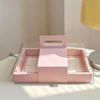 Boîte rose 12x8 pouces avec couvercle transparent, durable et portable, pour gâteaux, desserts, friandises, thé de l'après-midi, emballage cadeau pour les fêtes, boulangerie