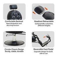 Fauteuil de Barbier Professionnel Homme Noir Intégral Style Rétro avec Cadre Robuste, Chaise de Coiffure Réglable de Luxe pour Salon