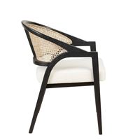 Chaise de salle à manger scandinave contemporaine en bois massif et rotin, revêtement en cuir Cortex, accoudoirs et dossier mobiles, mobilier de maison