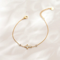 Pulsera de Cruz Chapada en Oro de Acero Inoxidable Resistente al Agua, Éxito de Ventas en Tiktok de Fanhua Jewelry
