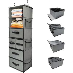 6-Layer Non Woven Hanging Closet Organizer with Foldable Drawers Collapsible Wardrobe Storage Shelves for Clothe Sweater Handbag - Product Image 1