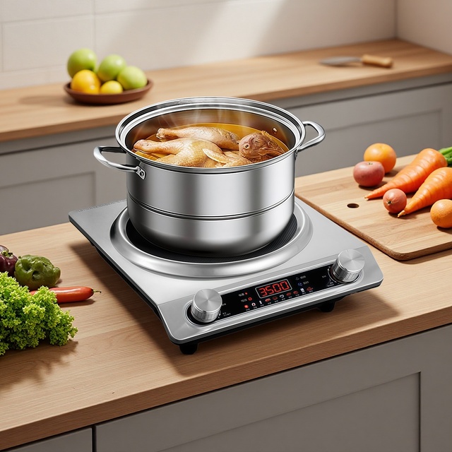 Newly Launched 3500W Electric Double-knob Induction Cooker Concave Surface Five-level Adjustment Stainless Steel Touch Control