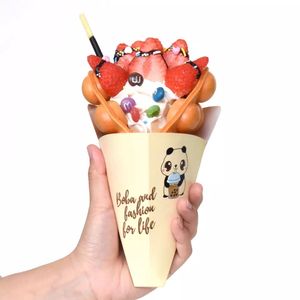 Cono de papel Kraft reciclado de grado alimenticio desechable en relieve personalizado para soporte de crepé de helado, embalaje para llevar gofres de burbujas de huevo - Product Image 3
